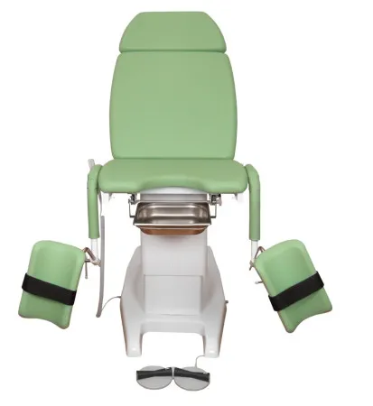 Кресло гинекологическое ДЗМО КГ-6 с электрической регулировкой высоты подколенников (зелёный)