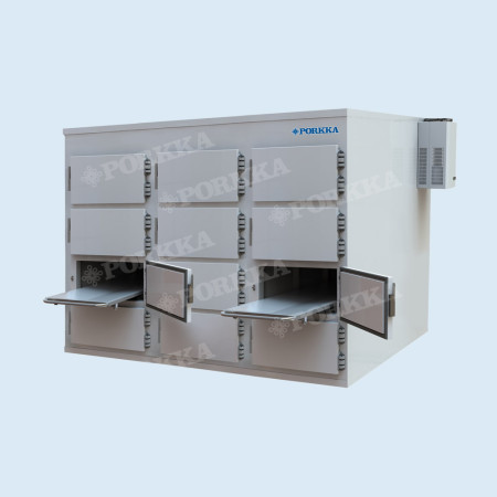 Холодильная камера для хранения тел умерших Поркка 3МУ4-12Д (12 мест, 3 секции, 12 дверей) (крашенная сталь, температура до -25 °С)