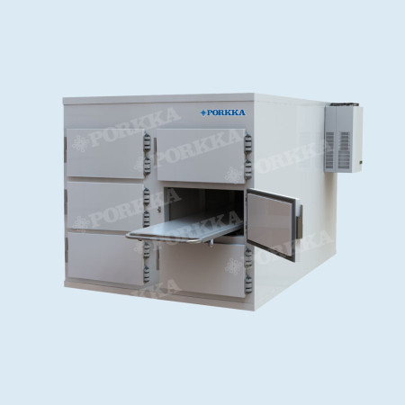 Холодильная камера для хранения тел умерших Поркка 2МУ3-6Д (6 мест, 2 секции, 6 дверей) (нержавеющая сталь, температура до -25 °С)