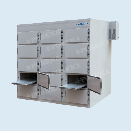 Холодильная камера для хранения тел умерших Поркка 3МУ5-15Д (15 мест, 3 секции, 15 дверей) (нержавеющая сталь, температура до -25 °С)