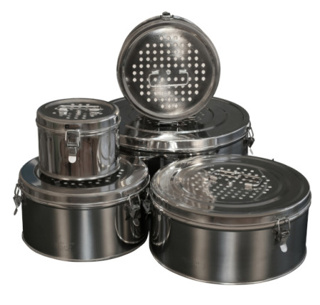 Коробка стерилизационная круглая с фильтрами ДЗМО КФ-3 (3 л) (нержавеющая сталь)