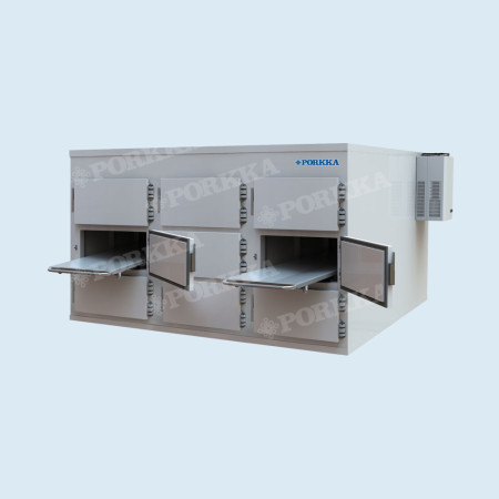 Холодильная камера для хранения тел умерших Поркка 3МУ3-9Д (9 мест, 3 секции, 9 дверей) (крашенная сталь, температура до -25 °С)