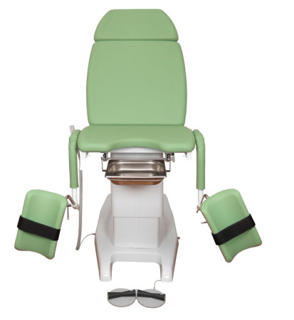 Кресло гинекологическое ДЗМО КГ-6 с электрической регулировкой высоты подколенников (зелёный)