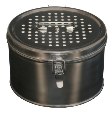 Коробка стерилизационная круглая с фильтрами ДЗМО КФ-6 (6 л) (нержавеющая сталь)